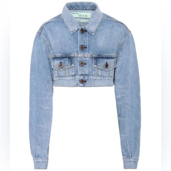 Off-White Virgil Abloh Cropped Denim Jacket 'Handmade' Applique Jean Jacket - Picture 16 of 16